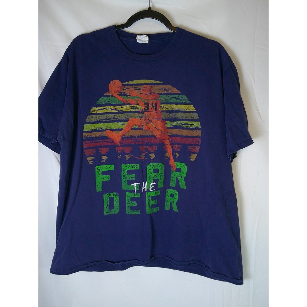 Rare VTG Milwaukee Bucks Giannis Antetokounmpo 34 Fear The Deer T Shirt Mens 2XL
